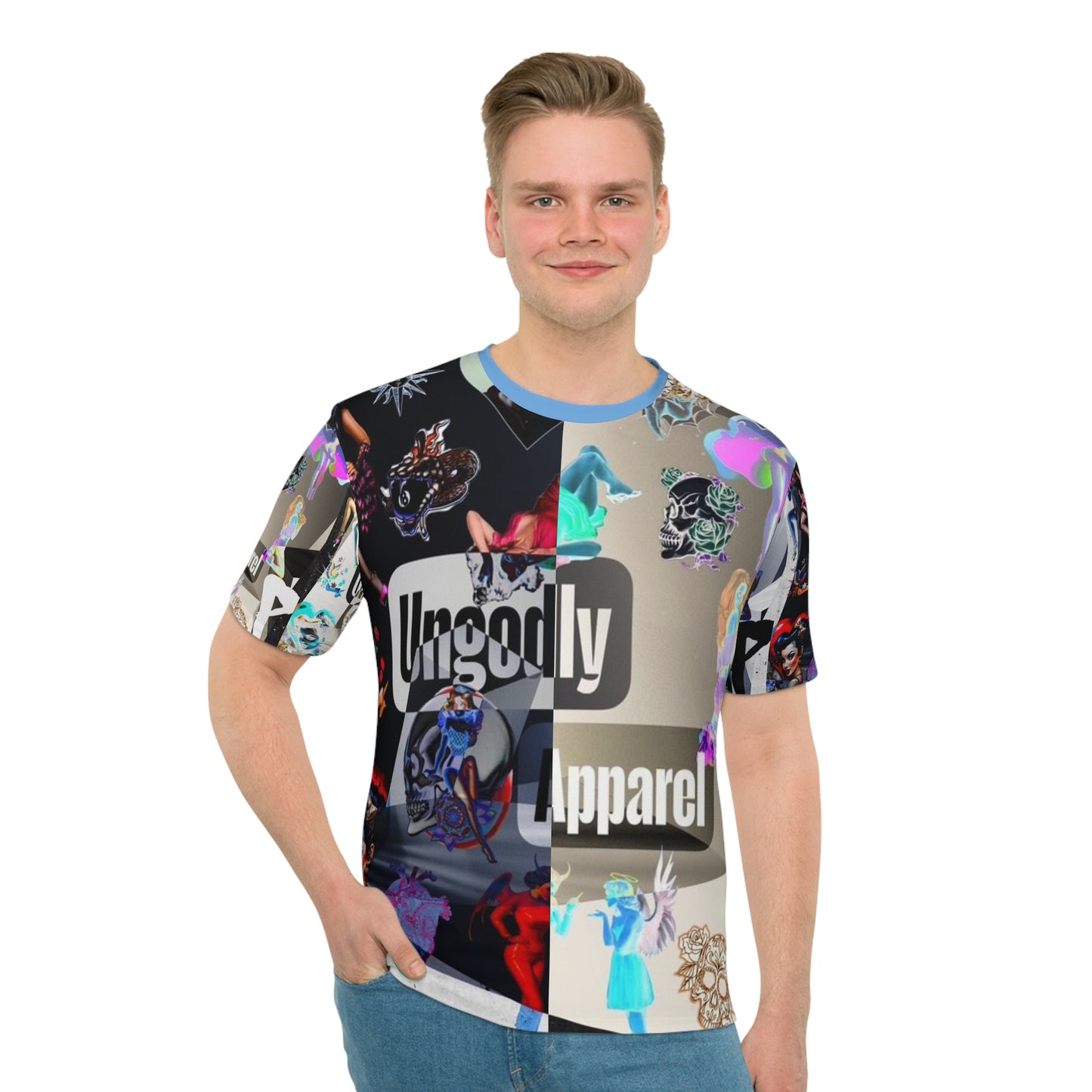 Ungodly Apparel Collage Graphic T‑Shirt — All‑Over Print Men's Loose Tee