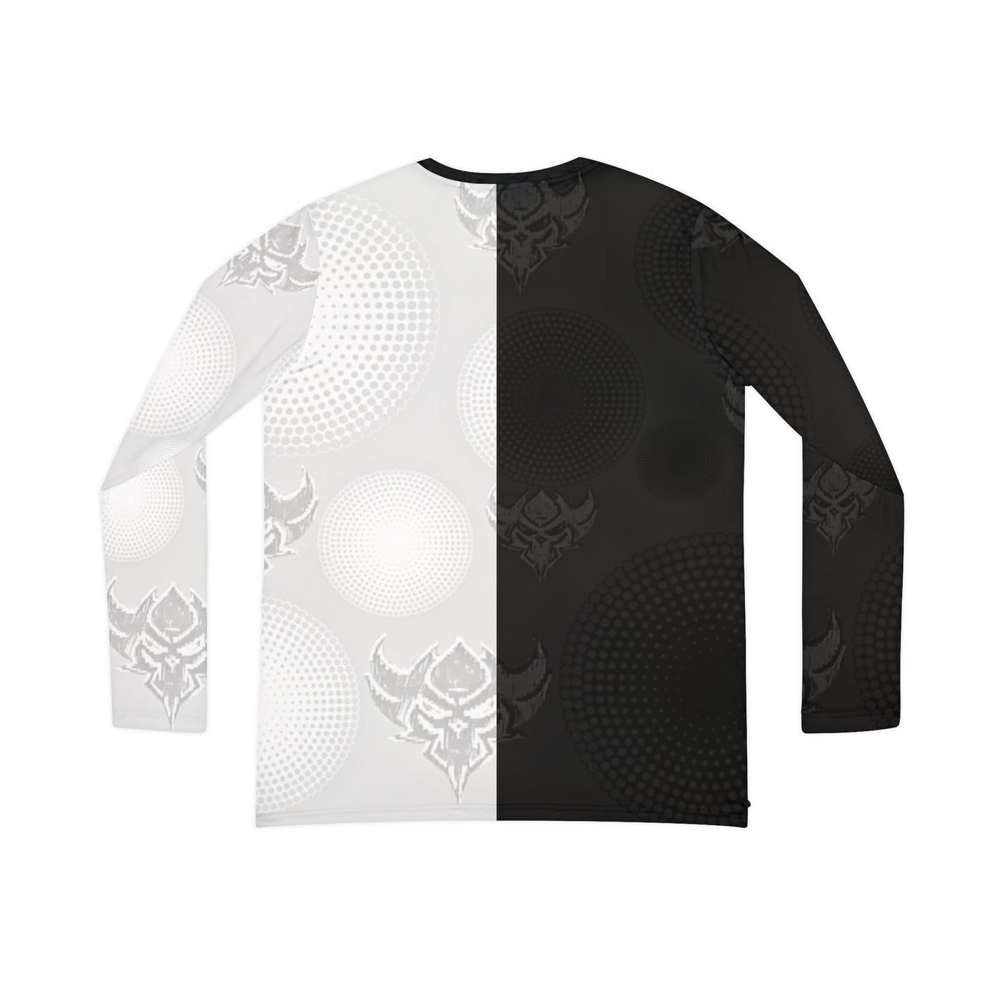 "Ungodly Apparel logo" Women's V-Neck Long Sleeve Shirt — Monochrome Gothic Split-Pattern Design