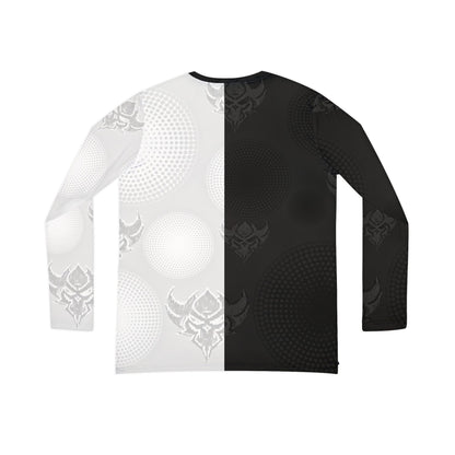 "Ungodly Apparel logo" Women's V-Neck Long Sleeve Shirt — Monochrome Gothic Split-Pattern Design