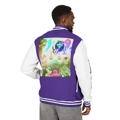 "Hustle and Grind" Letterman Jacket — Neon Collage Heart & 'Hustle Hard' Streetwear