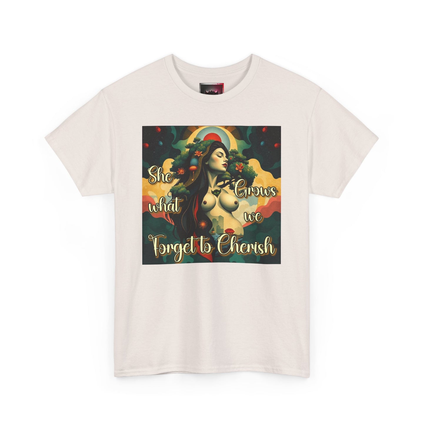 Inspirational Unisex Heavy Cotton Tee - "She Grows What We Forget to Cherish"