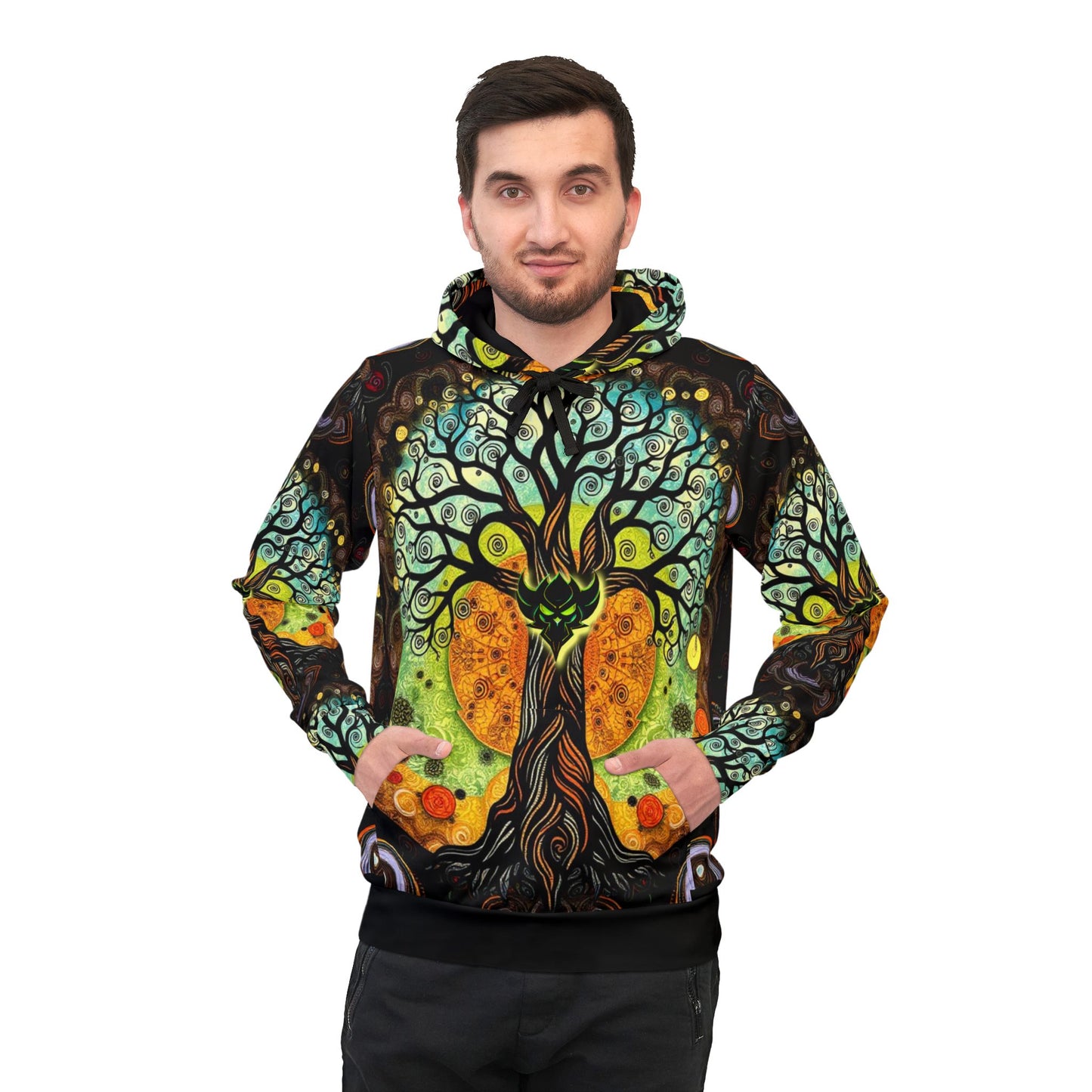 Vibrant Tree of Life Athletic Hoodie - Energetic Design for Nature Lovers
