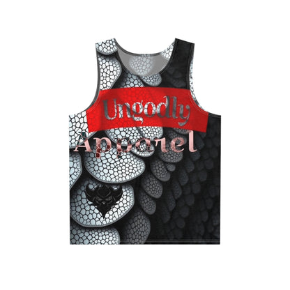Men's Tank Top — Black Scaled Dragon Skin All-Over Print with Red Script