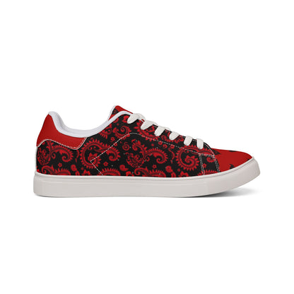 Red and Black "Ungodly Apparel Logo" Paisley Leather Sneakers
