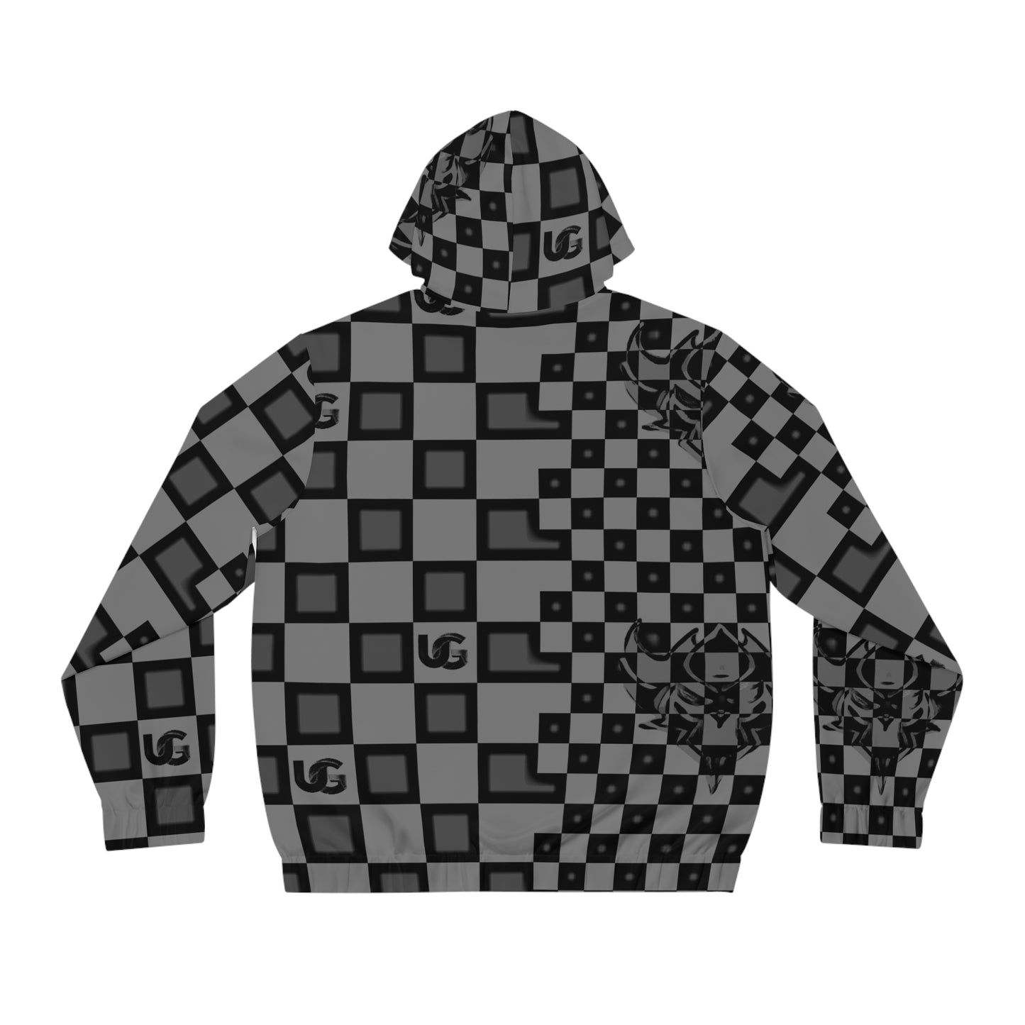 Checkerboard Ungodly Pattern Skull Full‑Zip Hoodie — All‑Over Graphic Zip Hoodie for Men