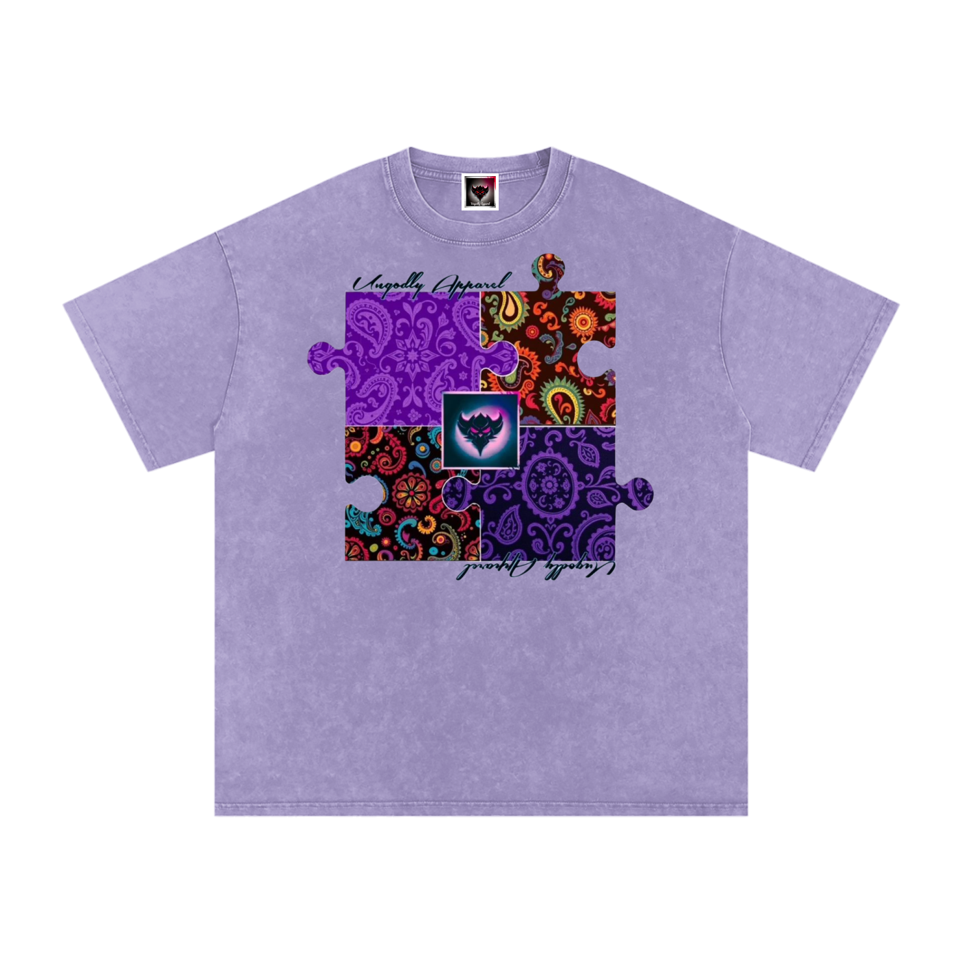 Snow Washed "Ungodly Puzzle" Oversized Cotton T-Shirt