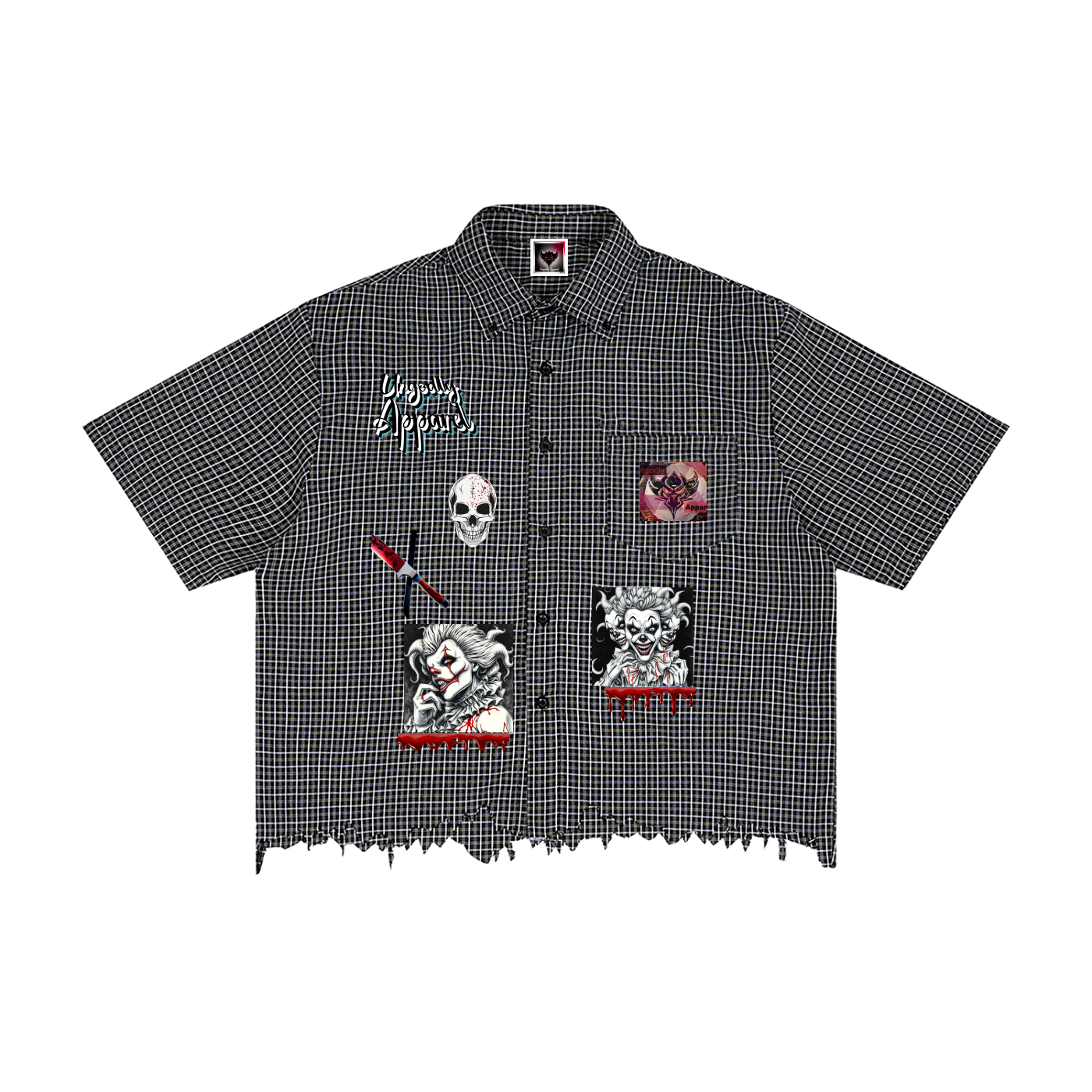 Killer Clown Unisex Distressed Plaid Boxy Shirt