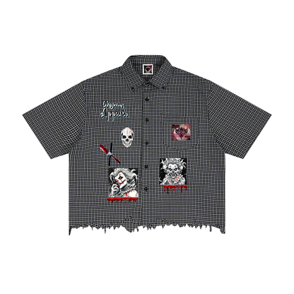 Killer Clown Unisex Distressed Plaid Boxy Shirt