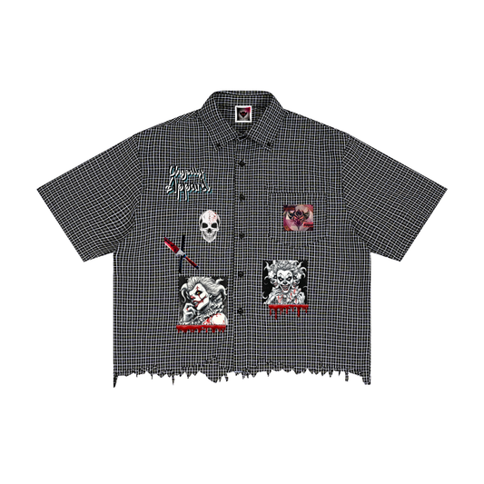 Killer Clown Unisex Distressed Plaid Boxy Shirt