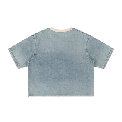 Angels Unisex Vintage Wash Boxy Raw Hem Denim T-Shirt