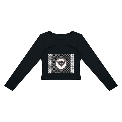 UG Apparel Black and White Checkerboard Women's Cutout Long Sleeve T-Shirt