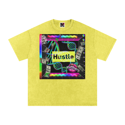 "Hustle in My DNA" Snow Washed Oversized Cotton T-Shirt