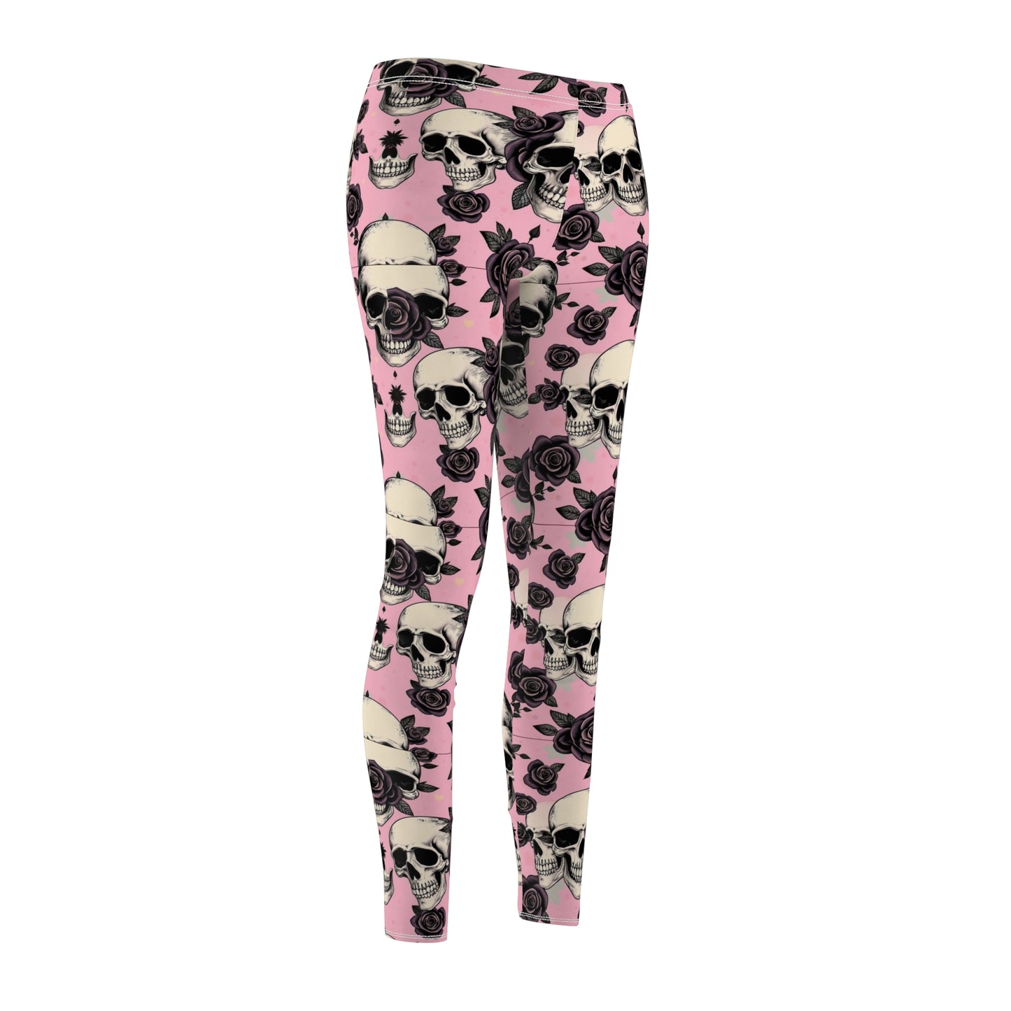 Pink Skull & Rose Leggings — Gothic Floral Women's Leggings