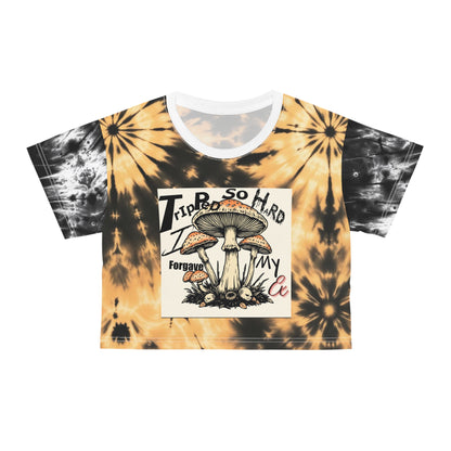 Trendy Tie-Dye Crop Tee with Playful Mushroom Graphics, Summer Fashion Top, Festival Wear, Gift for Friends, Edgy Casual Style
