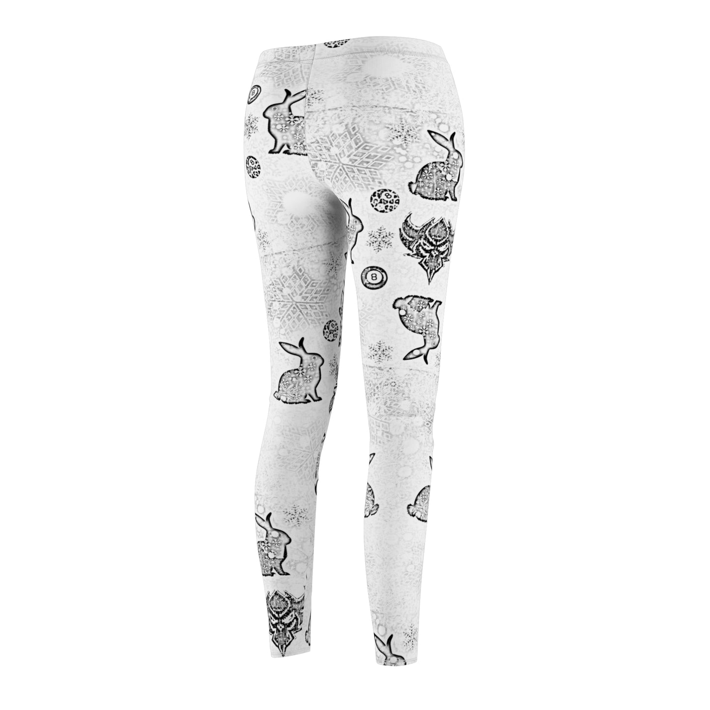 Snow Bunny Pattern Leggings — Women's Spring Floral & Bunny Printed Leggings