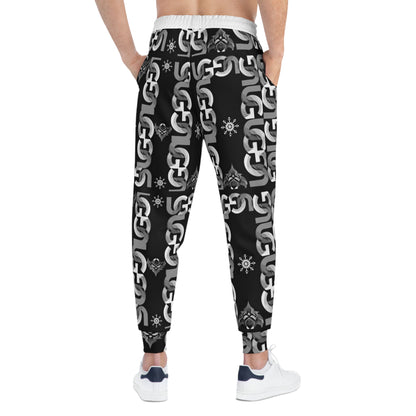 Ungodly Chain Pattern Athletic Joggers — Black & White All-Over Print