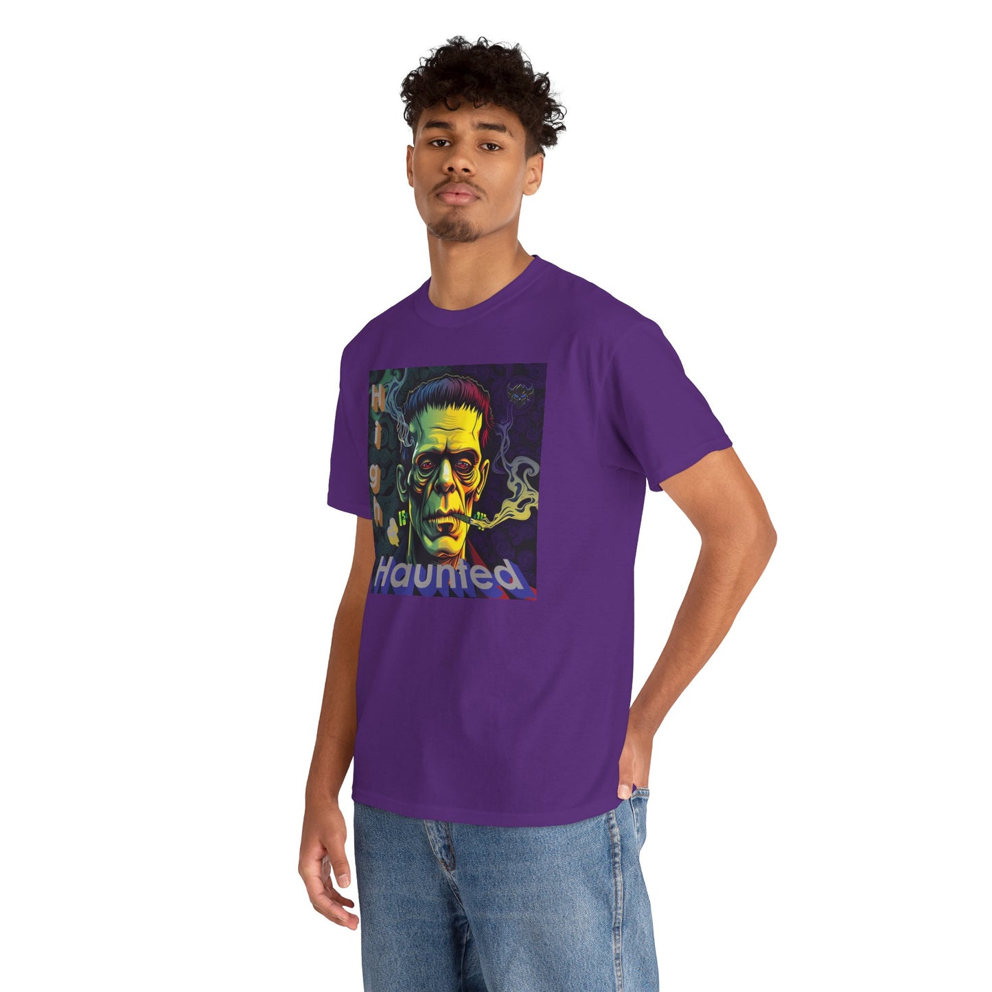 "High and Haunted" Frankenstein Tee, Unisex Graphic Shirt, Halloween Apparel, Spooky Gift, Horror Movie Merchandise, Party Outfit