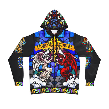 Stained Glass Angels vs Demons Athletic Hoodie — 'Ungodly Apparel' All-Over Print