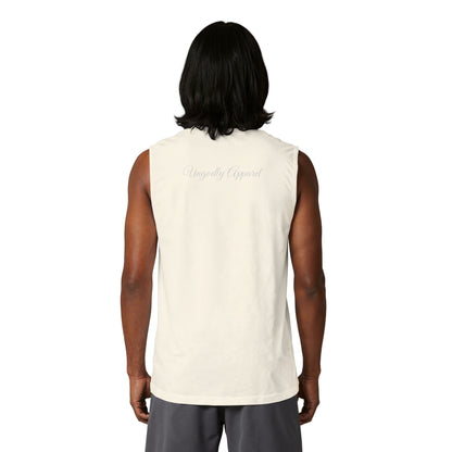 UG Checkerboard Pattern Muscle Tank — Retro Blue Holographic Logo