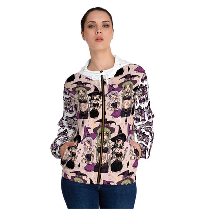 "Ungodly Apparel Witchy Wear" Gothic Witchy Full-Zip Hoodie for Women, Halloween Fashion, Witch Costume, Gift for Her, Trendy Hooded Sweatshirt