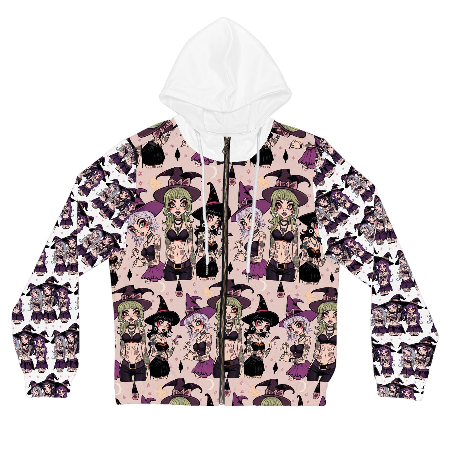 "Ungodly Apparel Witchy Wear" Gothic Witchy Full-Zip Hoodie for Women, Halloween Fashion, Witch Costume, Gift for Her, Trendy Hooded Sweatshirt