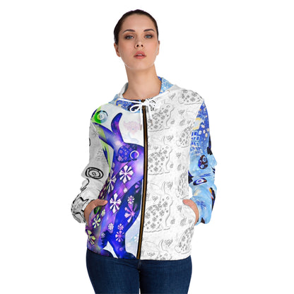 Blue Floral Snow Bunny Hoodie — Women's Full-Zip Zip-Up Jacket