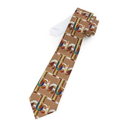 Ungodly Pattern Brown Retro Geometric Necktie — Vintage Chain Pattern Tie