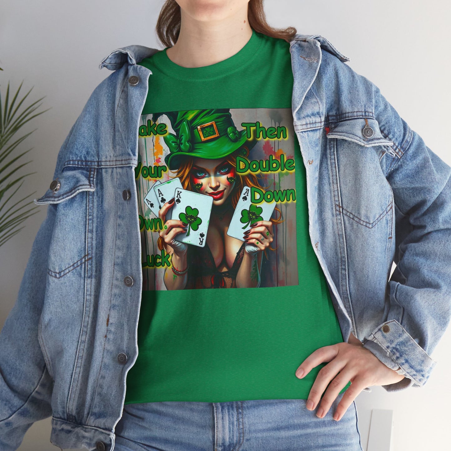 St. Patrick's Day Unisex Heavy Cotton Tee - "Make Your Own Luck Then Double Down" Fun Graphic Tee