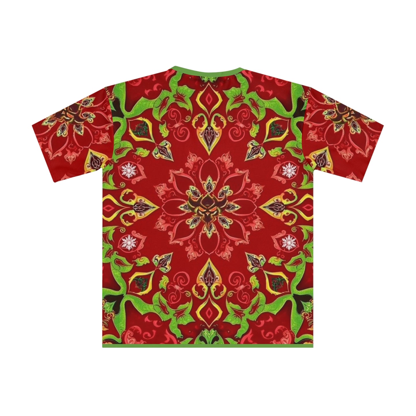Red Kaleidoscope Christmas T-Shirt — Bold All-Over Printed Men's Tee