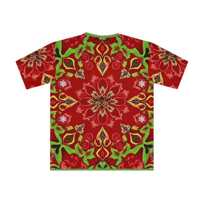 Red Kaleidoscope Christmas T-Shirt — Bold All-Over Printed Men's Tee