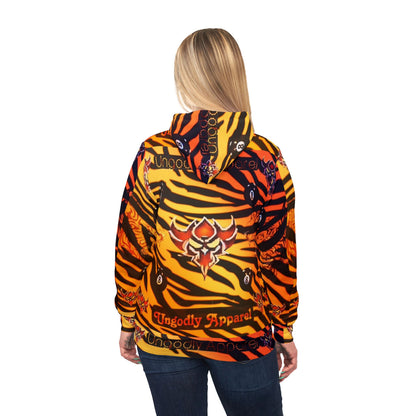 Vibrant "Ungodly Tiger" Print Athletic Hoodie
