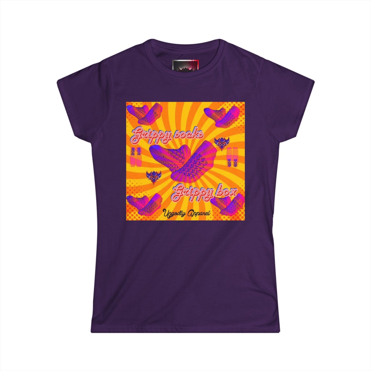 Retro Butterfly Graphic Tee — "Grippy Socks Grippy Box" Vibrant 70s-Inspired Women's Shirt