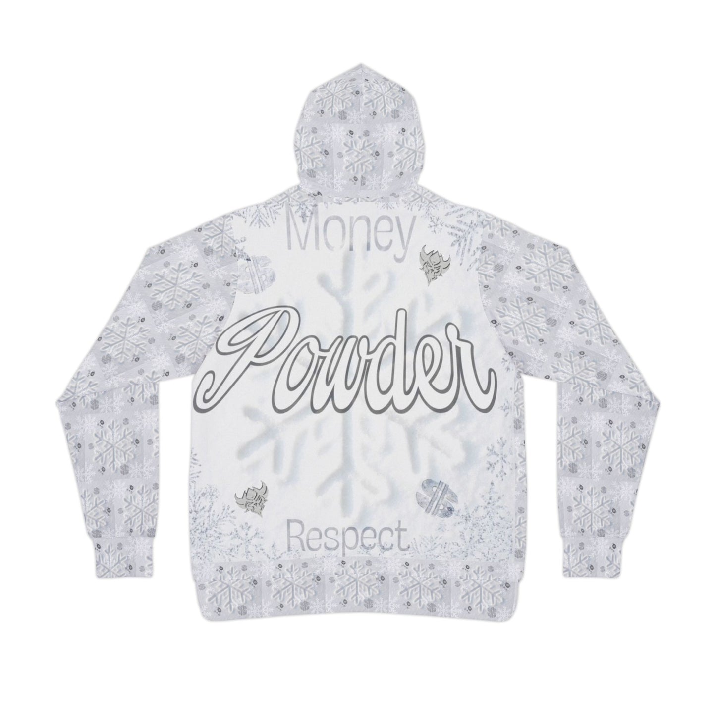 Money Powder Respect Snowflake Hoodie — White Winter Athletic Pullover