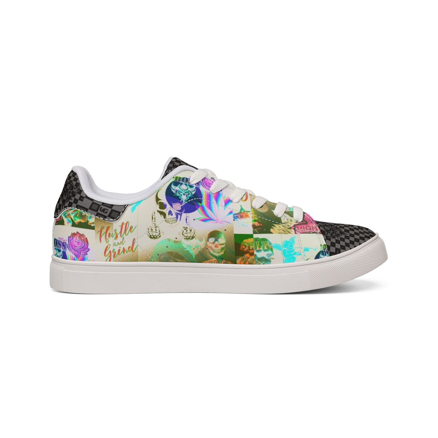 Low-Top Leather Sneakers — Colorful Retro Pop Art Checkered Design