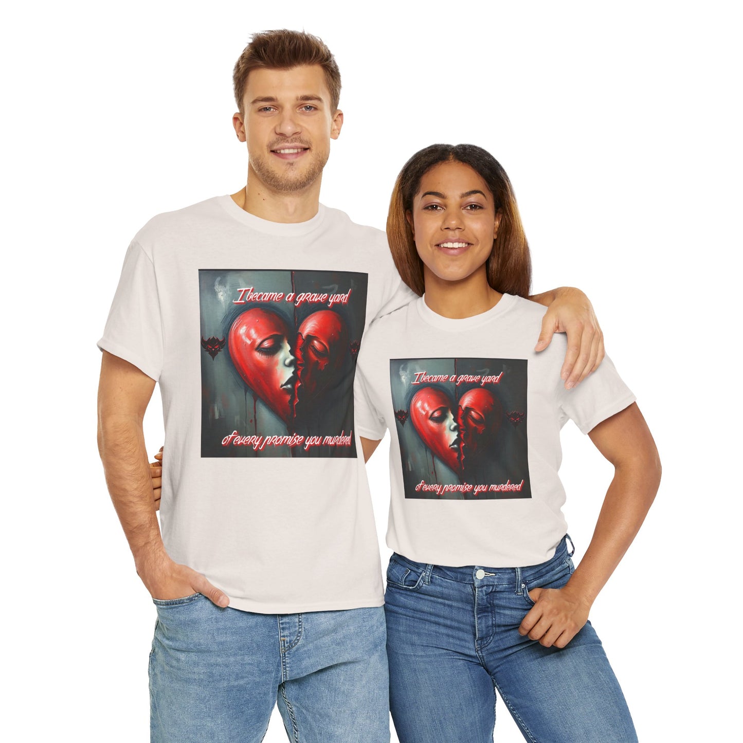 Heartbreak Unisex Heavy Cotton Tee - "I Became a Graveyard to Every Promise You Murdered" Graphic T-Shirt