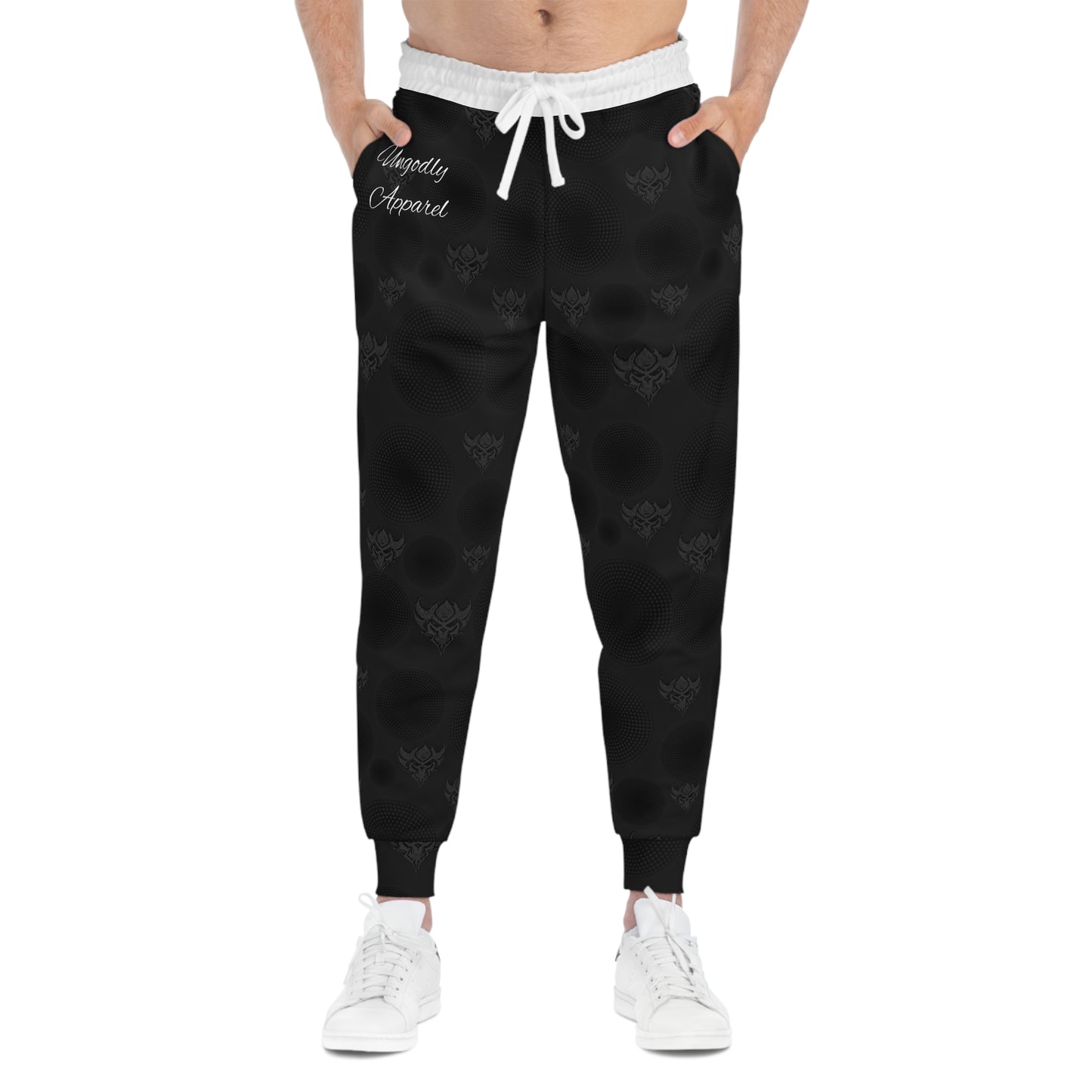 Ungodly Apparel Black Athletic Joggers — Subtle Gothic All-Over Print