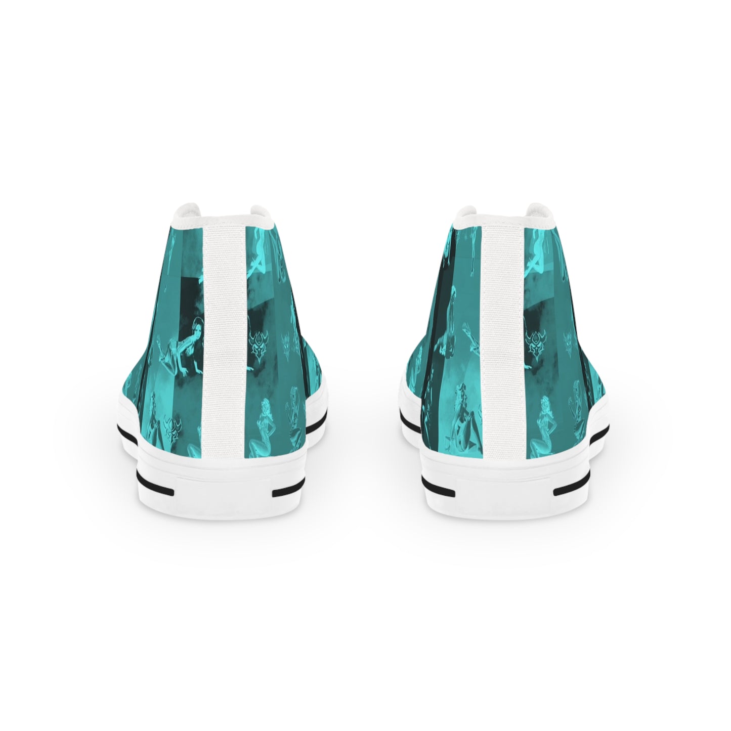 Teal Pin Up Abstract Brushstroke High-Top Sneakers — Men's Artistic Canvas Shoes