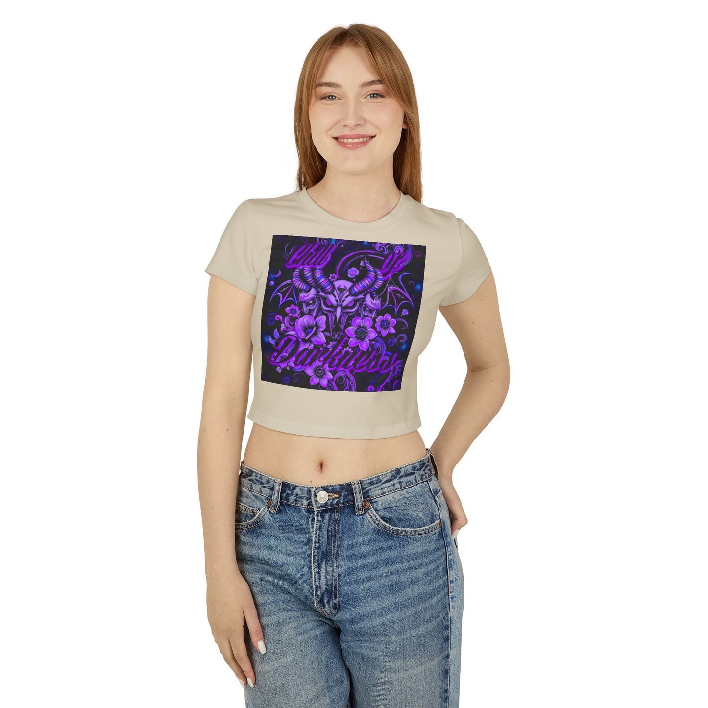 "Chill in Darkness" Women's Baby Tee - Edgy Floral Graphic Tee