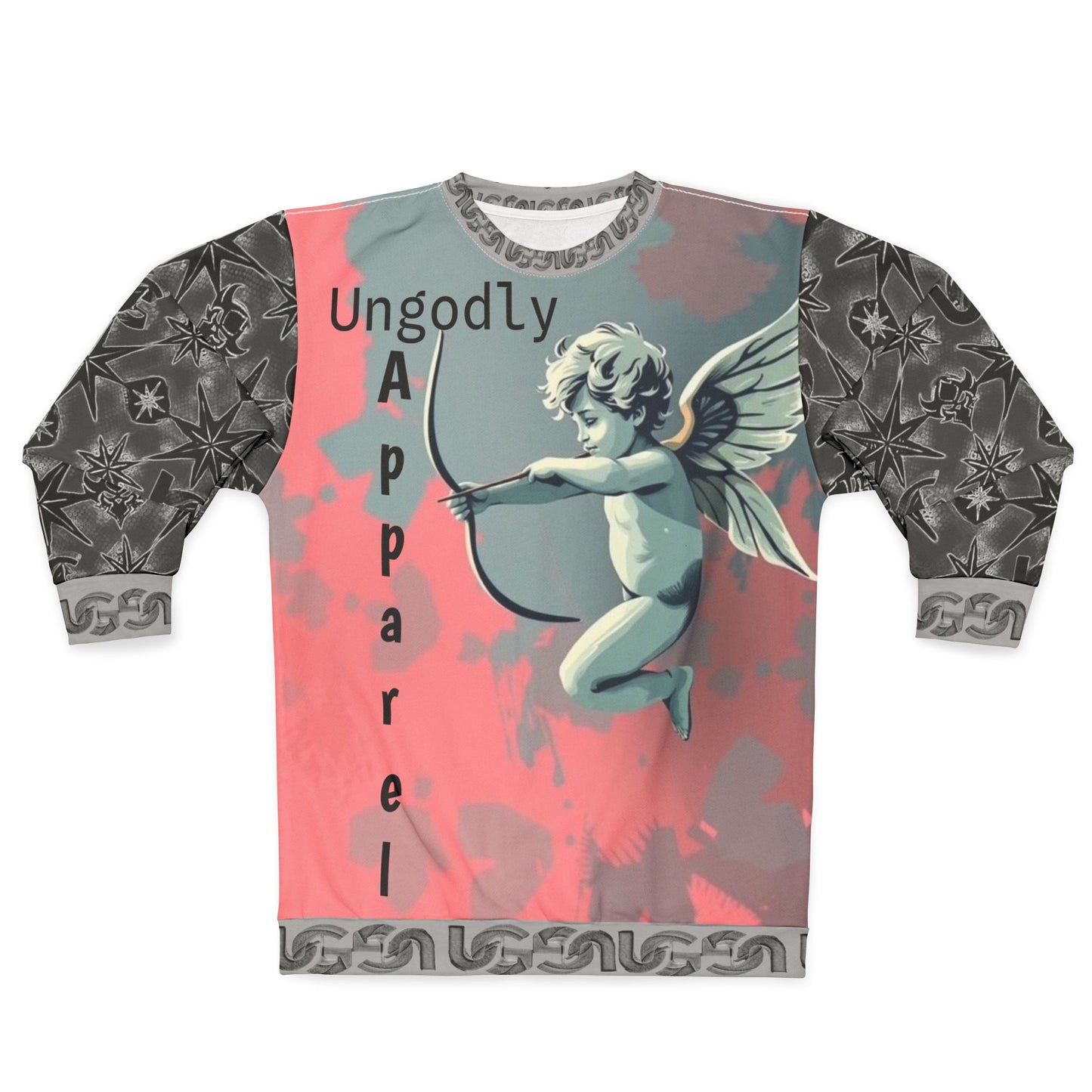 Cupid Cherub All-Over Print Sweatshirt — Vintage Angel Graphic, 'Ungodly Apparel'