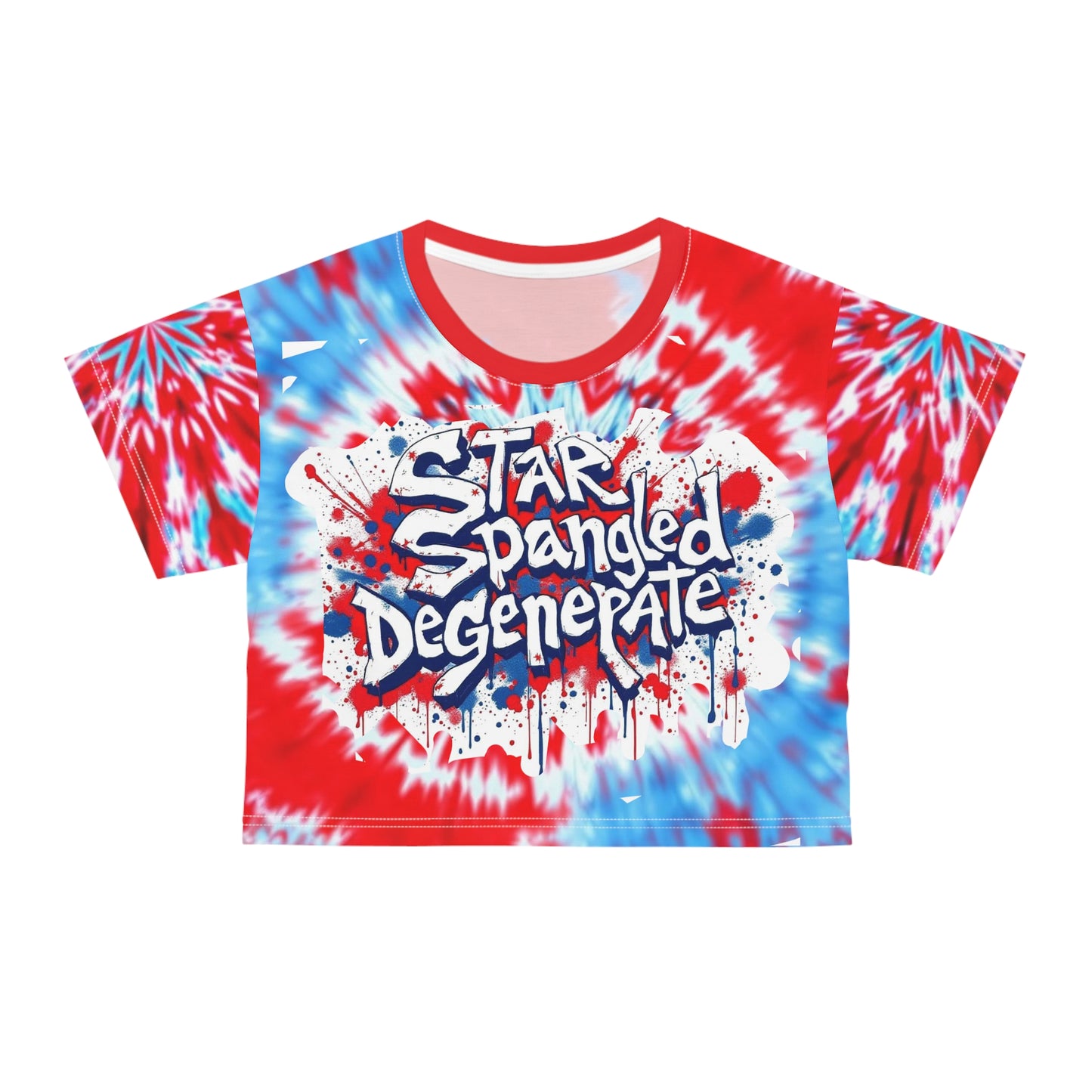 Patriotic Crop Tee, Summer Festival Top, Tie-Dye Shirt, 4th of July Fashion, Casual Streetwear, Fun Party Tee