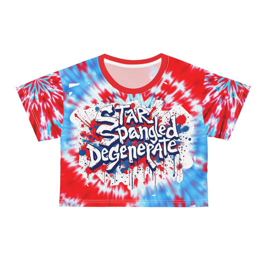 Patriotic Crop Tee, Summer Festival Top, Tie-Dye Shirt, 4th of July Fashion, Casual Streetwear, Fun Party Tee