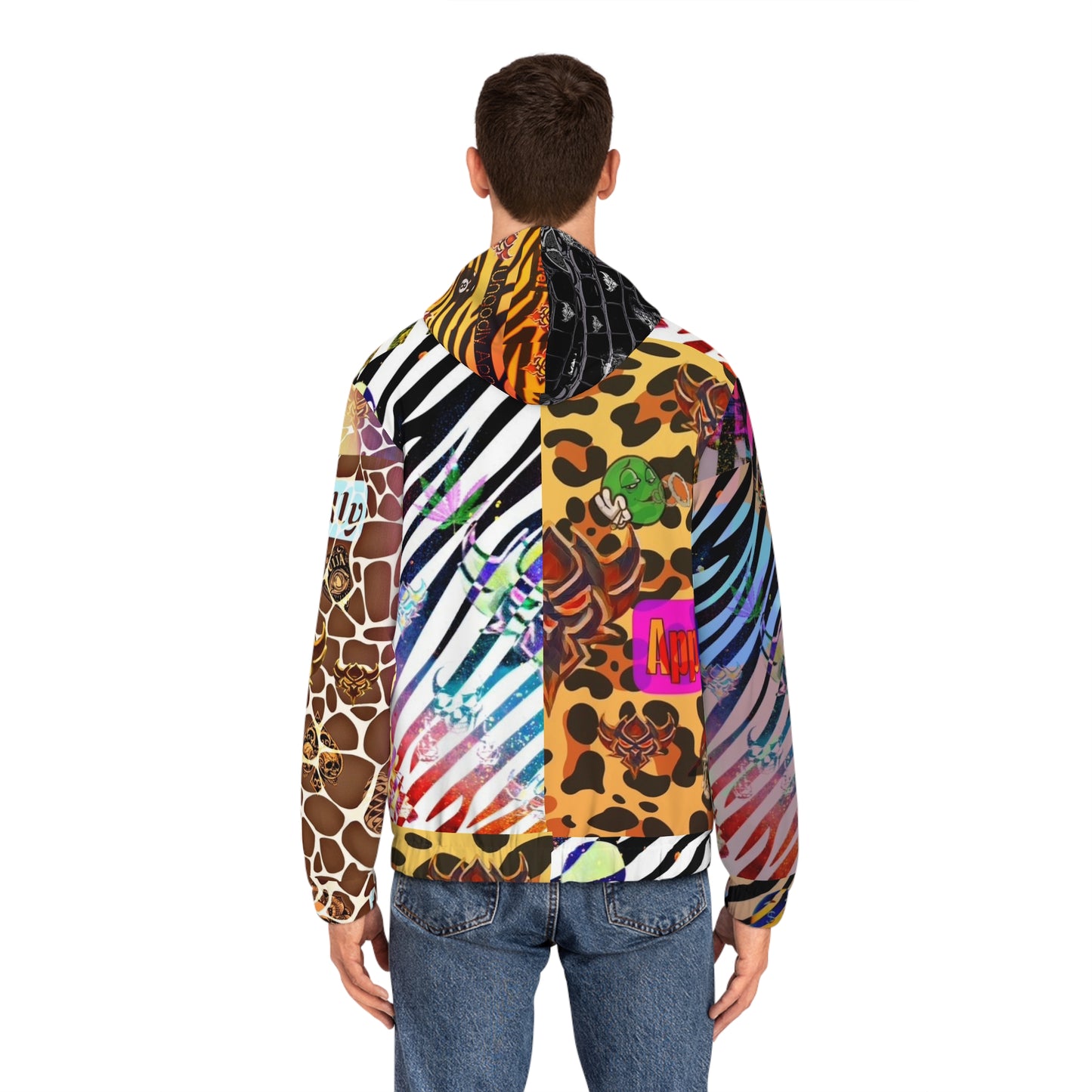 "Ungodly Zookeeper" Vibrant Animal Print Full-Zip Hoodie for Men