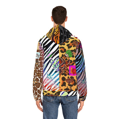 "Ungodly Zookeeper" Vibrant Animal Print Full-Zip Hoodie for Men