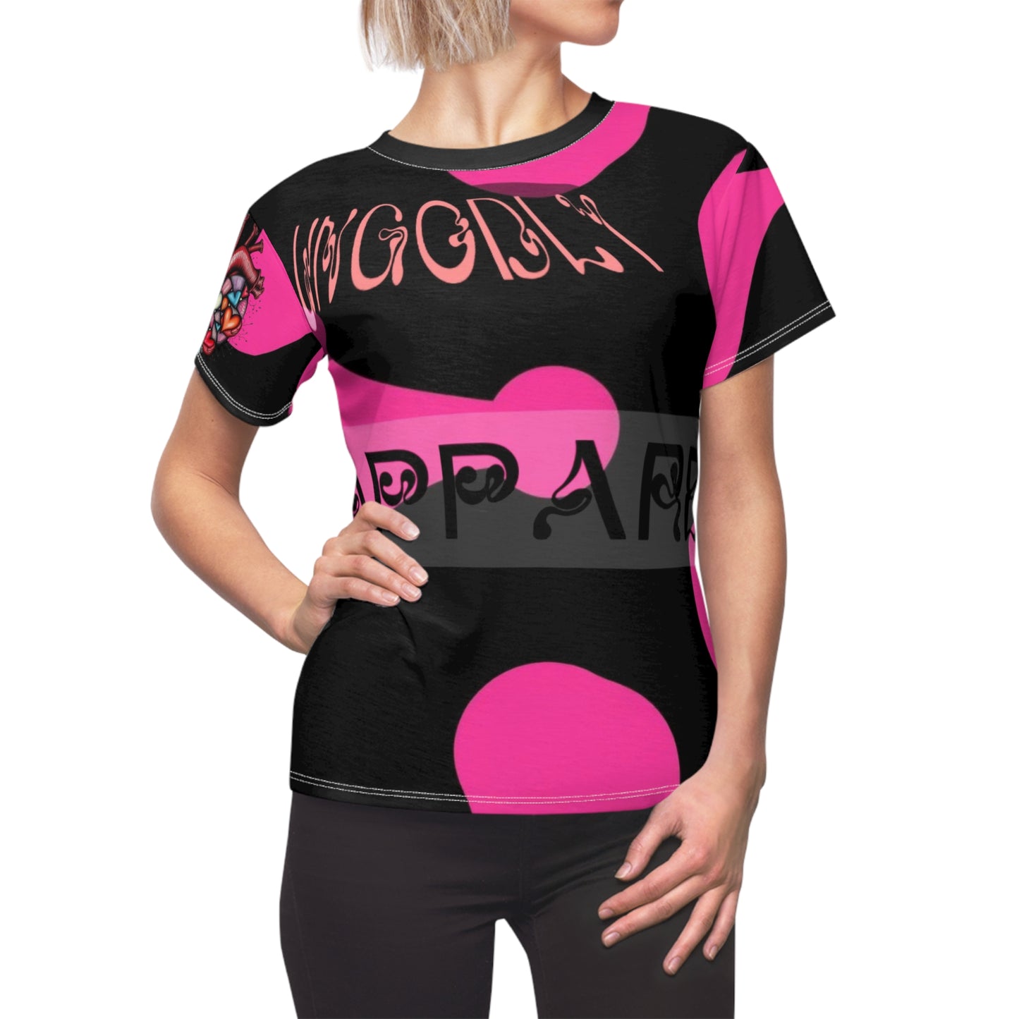 Cupid Women's Cut & Sew Tee — Bold Pink Polka Dot Graphic Top