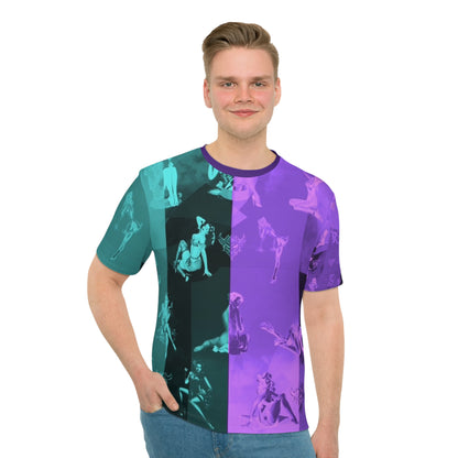 Retro Pin-Up Collage Men's Loose T-Shirt — Purple Teal All-Over Print
