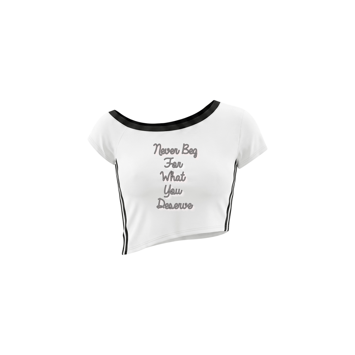 Women's Color Block Off-the-Shoulder T-Shirt "Never Beg for What You Deserve"