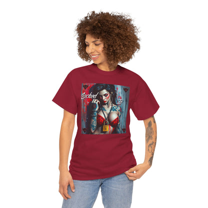 Edgy Tattoo Art Unisex Heavy Cotton Tee - "Locked Inn" Graphic T-Shirt