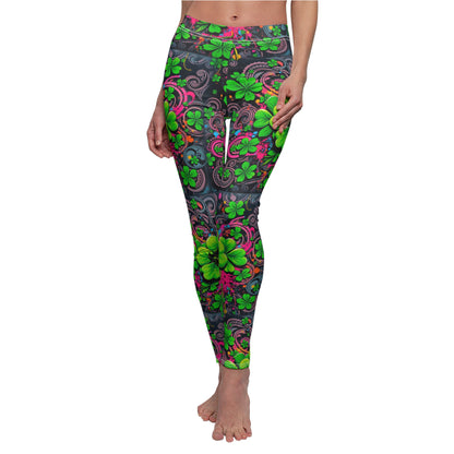 Vibrant Floral Print Leggings for Women - Perfect for St. Patrick's Day Celebrations