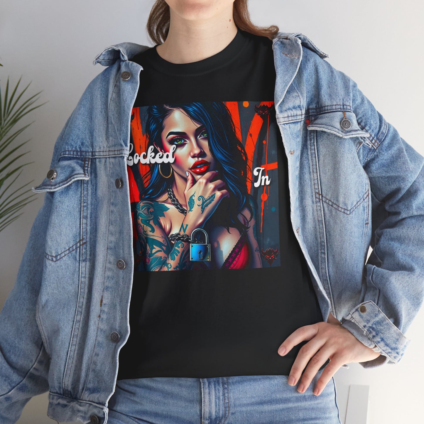 "Locked In" Latina Unisex Heavy Cotton Tee - Bold Tattoo Art for Everyday Wear