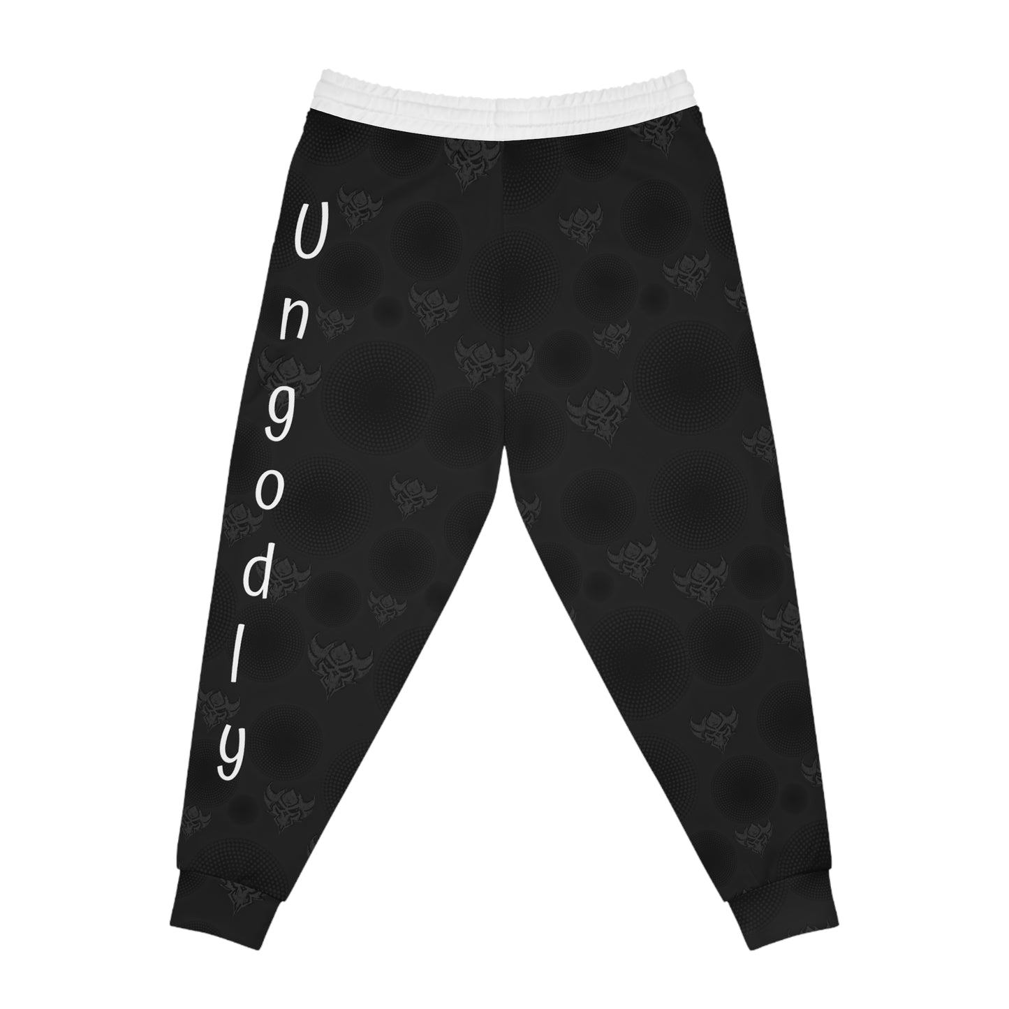 Ungodly Apparel Black Athletic Joggers — Subtle Gothic All-Over Print